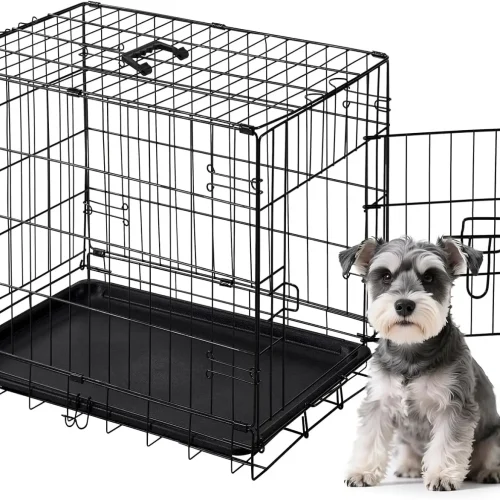 24 Inch Single Door Folding Metal Wire Pet Kennel  with Leak-Proof Pan Tray
