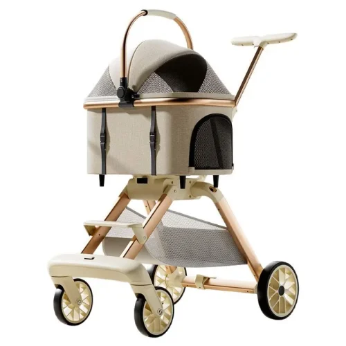 Luxury Pet Stroller 3 in 1 for Medium Small Size Dogs and Cats with Detachable Carrier