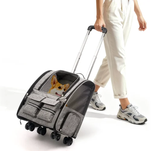 Large Rolling Pet Carrier Backpack with Removable Wheels,