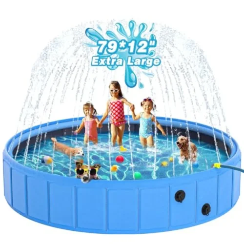 Large Non-Slip, Foldable Dog Pool and Sprinkler for Dogs