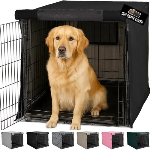 Durable Light-reducing Dog Crate Cover with Breathable Mesh Windows for 42" Kennel